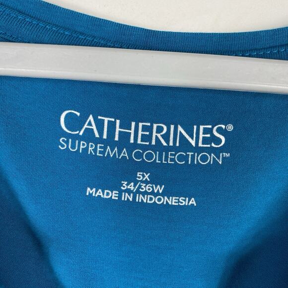 Catherines Size 5X 34 36 Suprema Collection Short Sleeve Notch Neck Top Blue - Picture 4 of 6